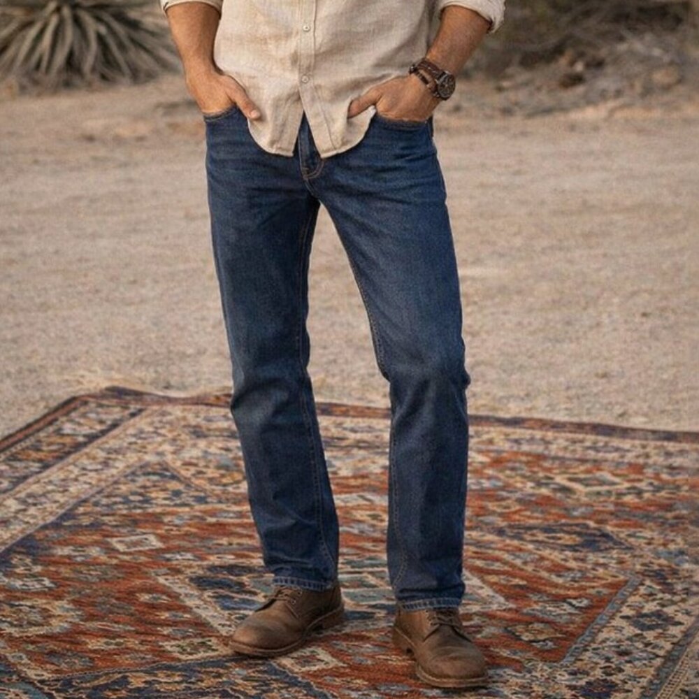 Makaveli Dark Medium Wash Military Inspired Insignia Jeans, Size 40/32